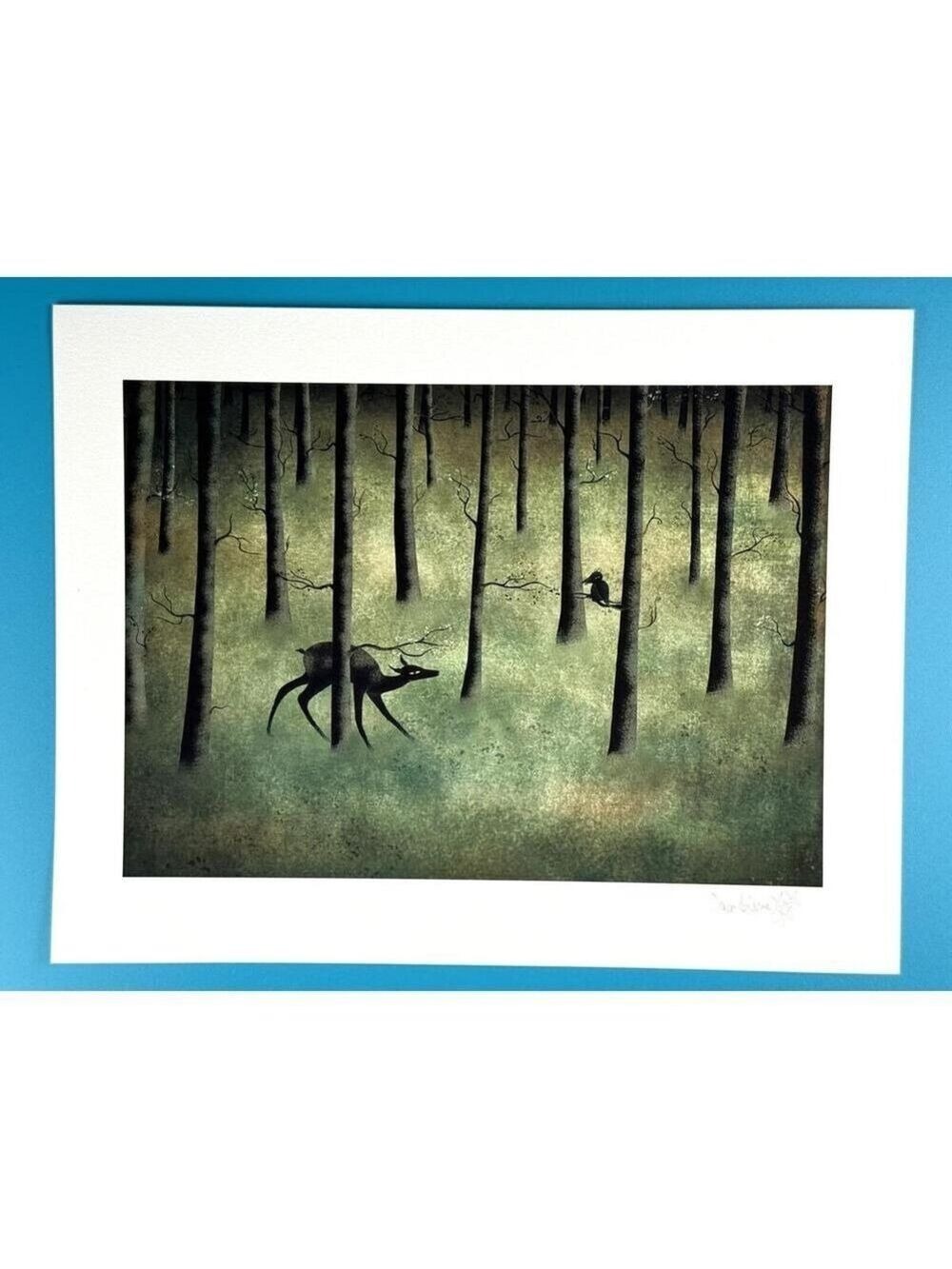 Sandrine Mercier Little Deer in Forest Signed Fantasy Giclee Art Print